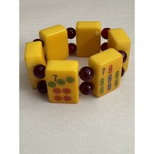 Bakelite MahJong Stretch Bracelet Tile Butterscotch Bead Tested Vintage MCM
